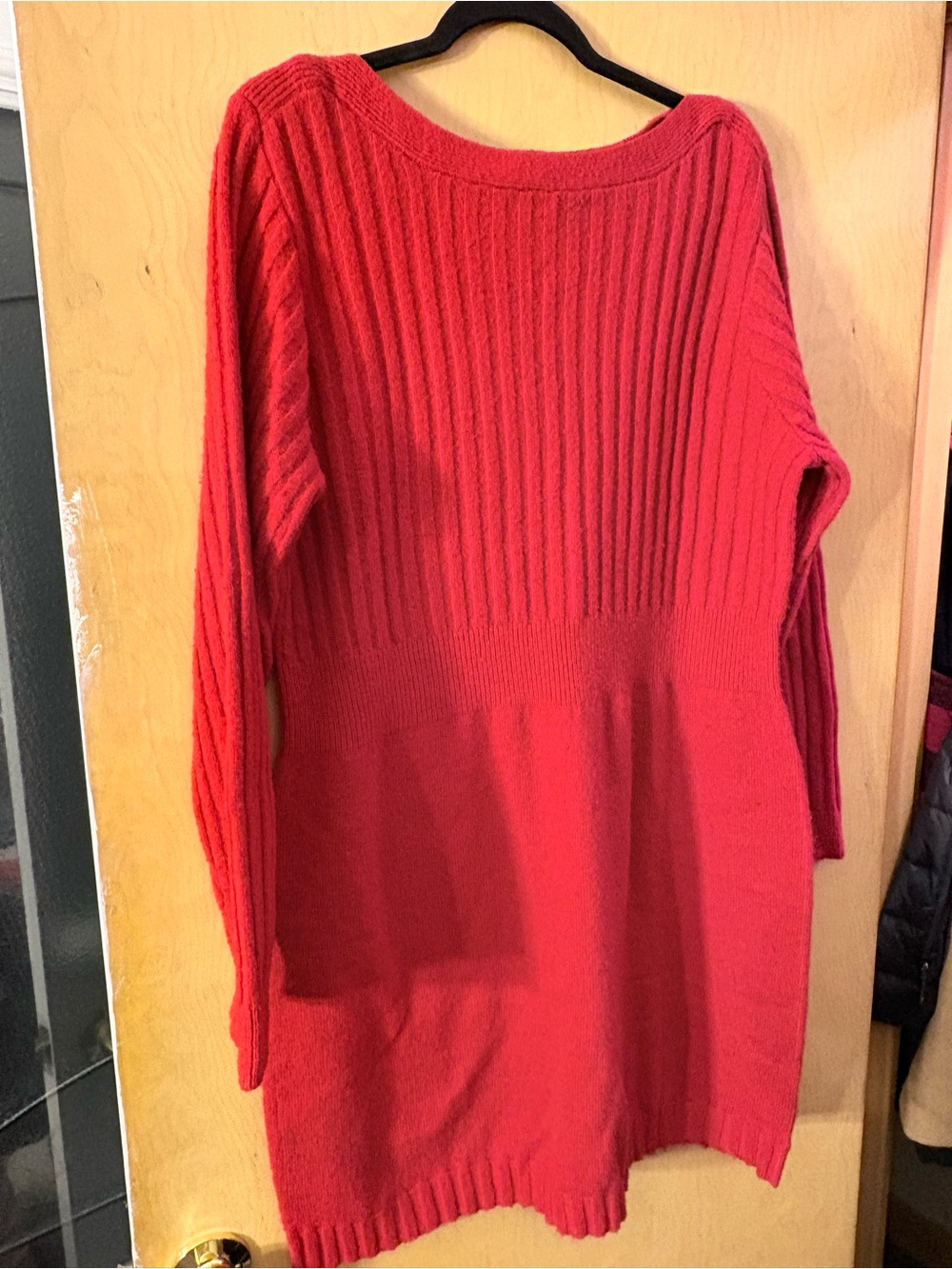 LC Lauren Conrad Red Ribbed Crewneck Sweater Dress